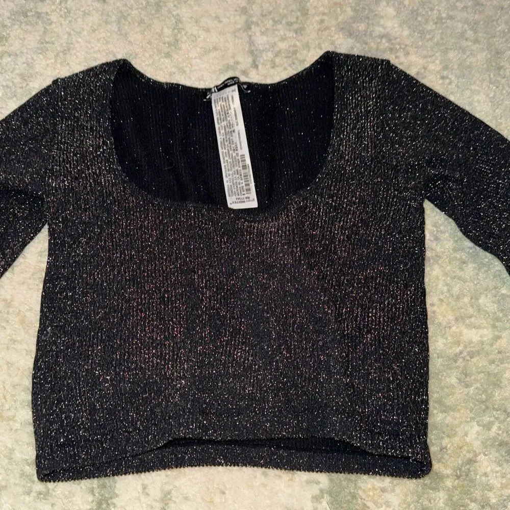 Black Sparkly Long Sleeve Crop Top from Zara